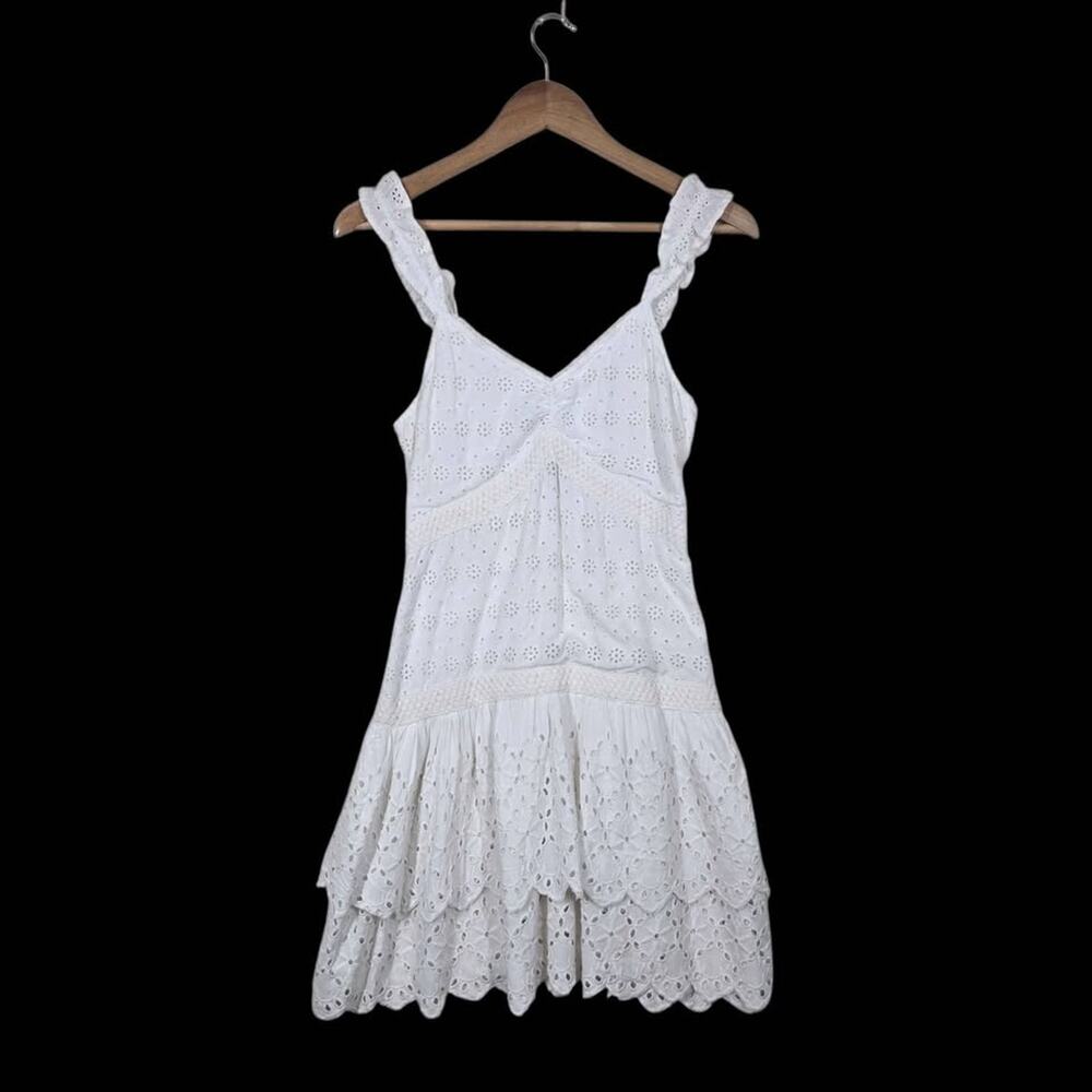 Eyelet Mini Dress S White Crochet Lace Trim Romantic Cottagecore Milkmaid NWT